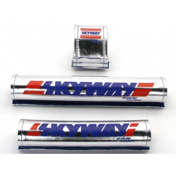 Old School BMX Retro USA Made Pad Set Chrome/Red/Blue by Skyway