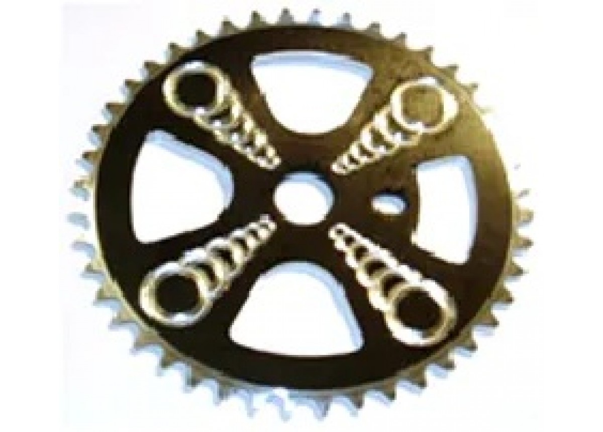 Old School BMX Chain Ring 1/2 x 1/8 x 44T CNC Alloy Black with Silver Teeth Old School BMX Chain Ring 1/2 x 1/8 x 44T CNC Alloy Black with Silver Teeth