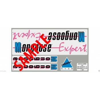 Old School BMX Expert 1987 Decals For Chrome or White Frame by Mongoose