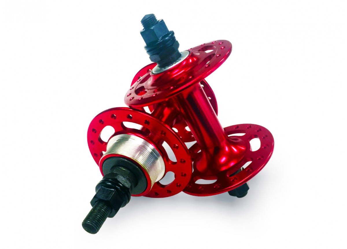 Old School BMX High flanged Front and Rear hubs Red by KT
