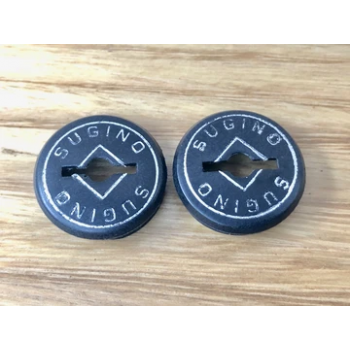 Old School BMX Crank Caps Black-Silver Font by Sugino