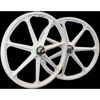 Old School BMX White Skyway 24" Wheels with Flanges by Skyway