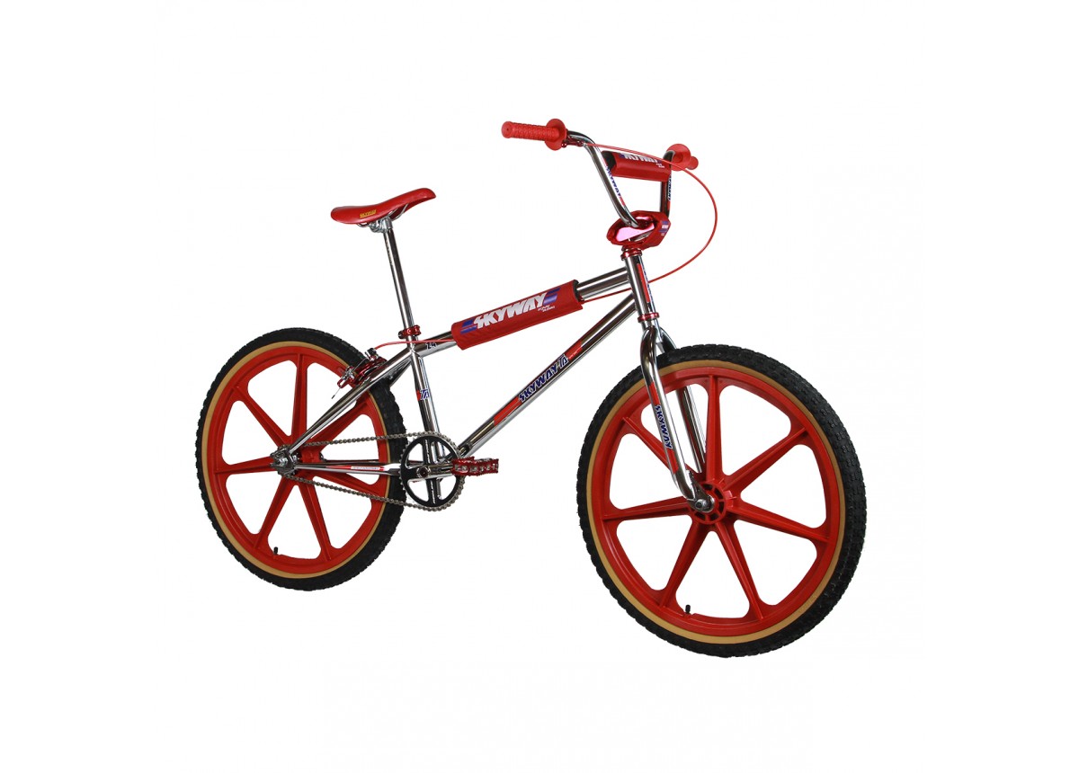 Old School BMX Skyway 2022 TA 24 PRO Replica BMX Bike Chrome/Red Wheel Old School BMX Skyway 2022 TA 24 PRO Replica BMX Bike Chrome/Red Wheel