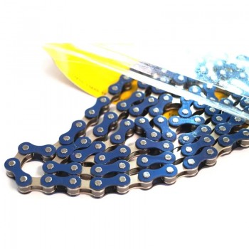 Old School BMX 1/2 x 1/8 x 112L Single Speed Two Tone Chain Nickel/Blue By YBN
