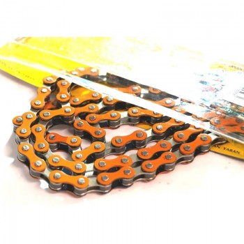 Old School BMX 1/2 x 1/8 x 112L Single Speed Two Tone Chain Nickel/Orange By YBN