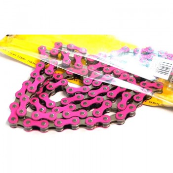 Old School BMX 1/2 x 1/8 x 112L Single Speed Two Tone Chain Nickel/Pink By YBN