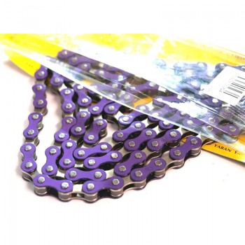 Old School BMX 1/2 x 1/8 x 112L Single Speed Two Tone Chain Nickel/Purple By YBN