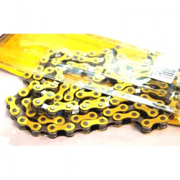 Old School BMX 1/2 x 1/8 x 112L Single Speed Two Tone Chain Nickel/Yellow By YBN