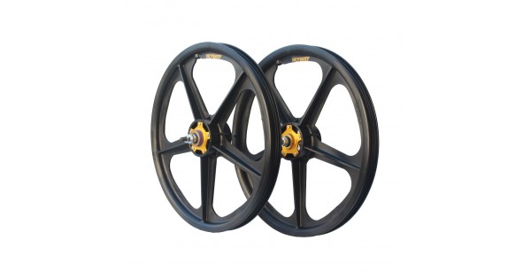 Old School BMX Skyway 20 Graphite Tuff Wheel Set Black Gold