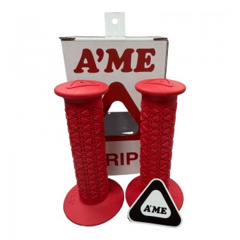 Old School BMX Ame Round Grips with Bubble Font Logo Limited Edition - Red