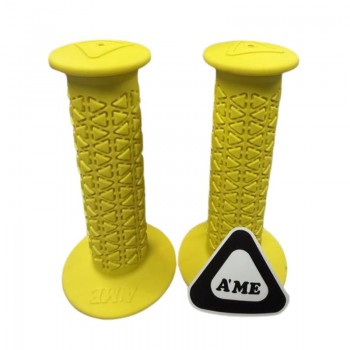 Old School BMX Ame Round Grips with Bubble Font Logo Limited Edition - Yellow
