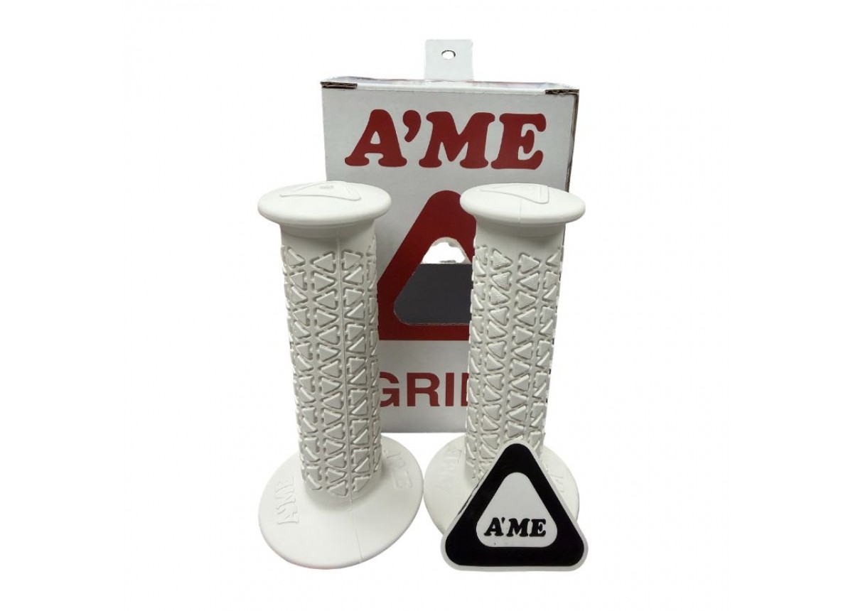 Old School BMX Ame Round Grips with Bubble Font Logo Limited Edition - White Old School BMX Ame Round Grips with Bubble Font Logo Limited Edition - White